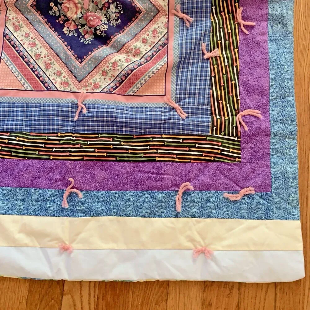 Vintage Handmade Baby Crib Quilt Blanket 32”x40” Various Picnic Patchwork Floral
